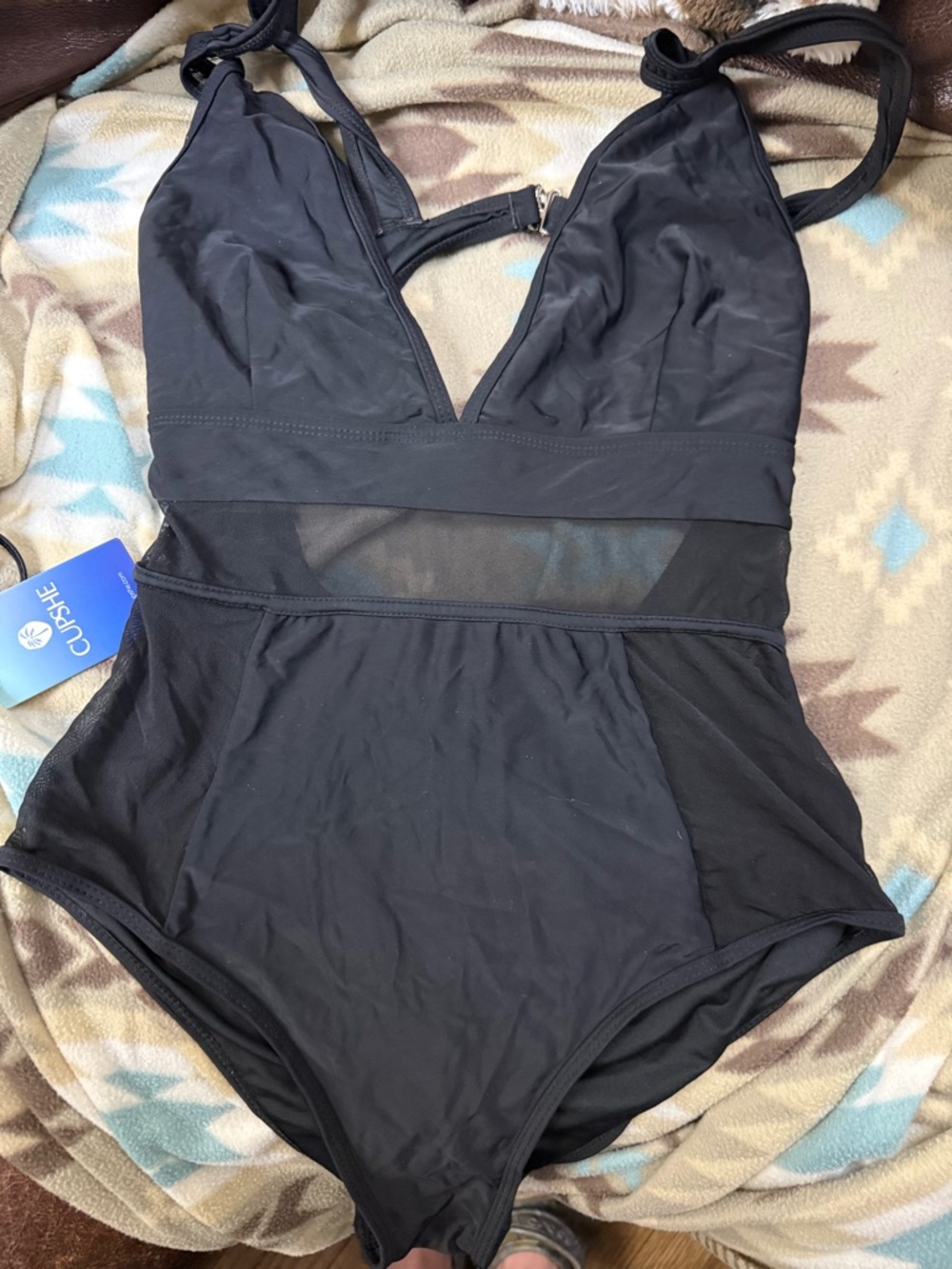 Cupshe Black One-Piece Swimsuit with Mesh Waist - Picture 2 of 3